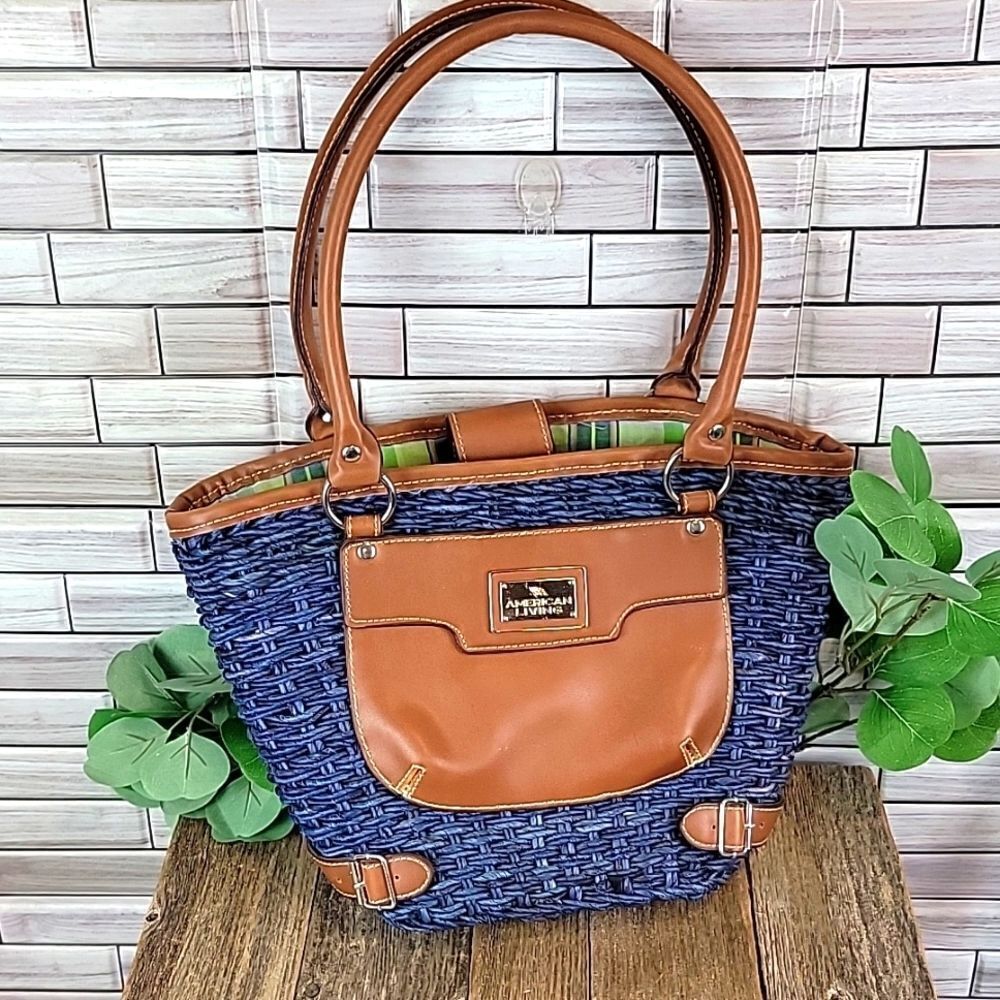 American Living straw bag with faux leather accents